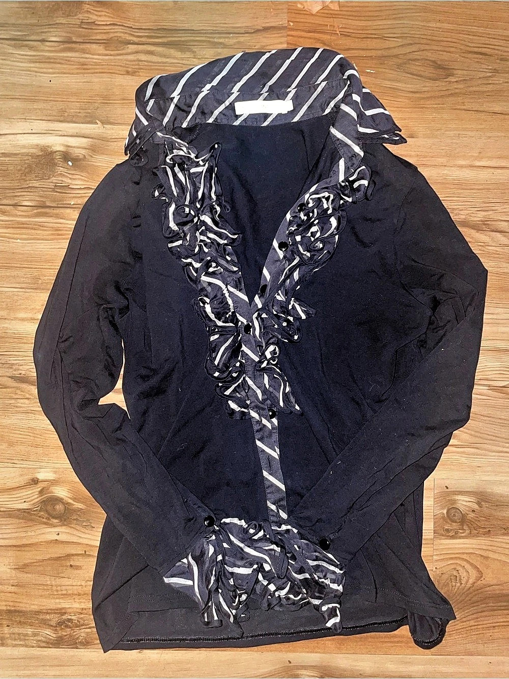 Anne Fontaine Black & White Striped Ruffle Blouse Like New